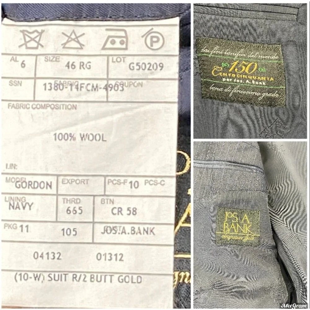 Jos. A. Bank Suit Mens 46R 40W Navy‎ Pinstripe Signature Gold 150s Wool *FLAW*